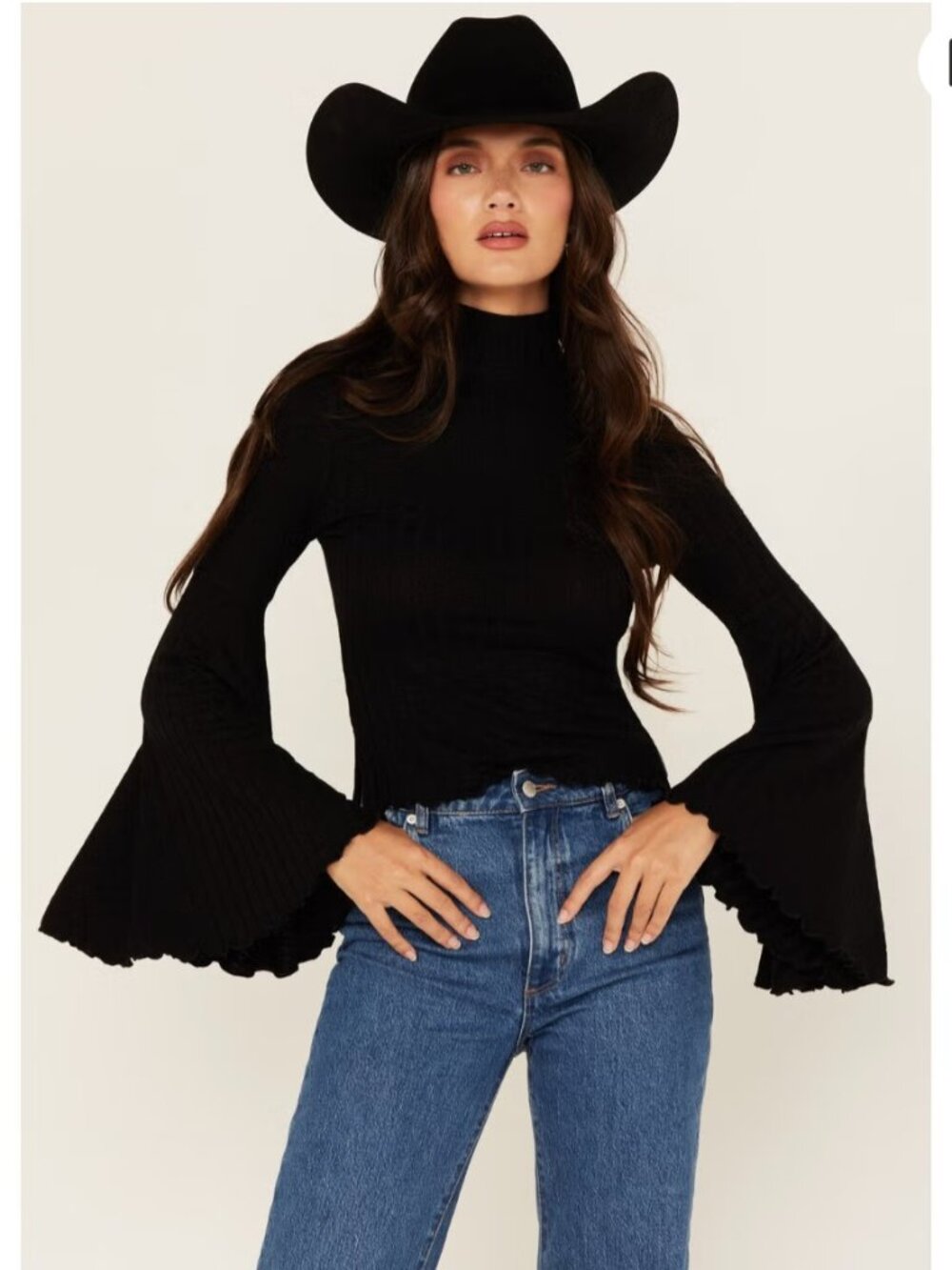 Shyanne Women's Mock Neck Long Bell Sleeve Top